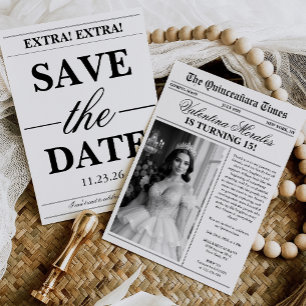 Unieke Vintage Krantenfoto Quinceanera Kaart