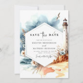 Unieke Waterverf Whimsy Lighthouse bruiloft Save The Date (Voorkant)