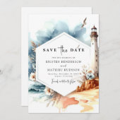 Unieke Waterverf Whimsy Lighthouse bruiloft Save The Date (Voorkant / Achterkant)