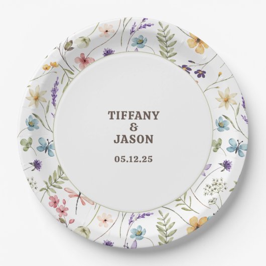 Unieke Waterverf Wildflower bruiloft Papieren Bordje (Voorkant)