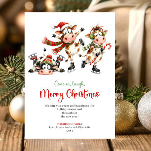 Unieke Whimsical Koeien Cartoon Kerst Groet C Feestdagenkaart