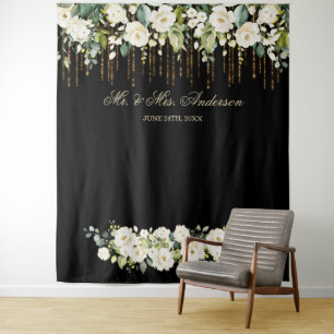 Unieke White Floral Black Weduwfoto Booth Wandkleed