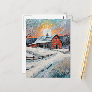 Unieke winter schuur schildering briefkaart