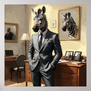 Unieke Zebra met een pak in kamer schilderen Poster