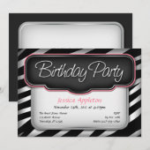 Unieke Zebra Print Pink Birthday Invitations Kaart (Voorkant / Achterkant)