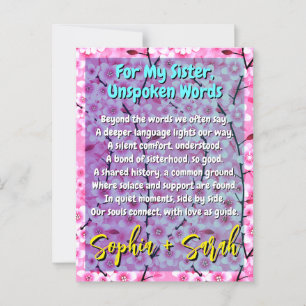 Unieke Zuster Cadeau   Roze Bloemgedicht Briefkaart