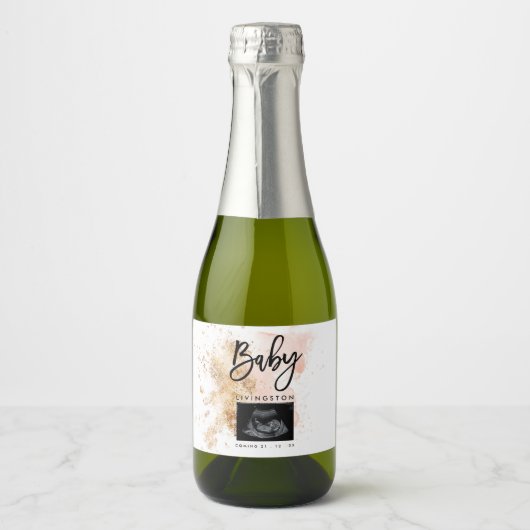 Unieke Zwangerschap Aankondiging Sonogram Ultragel Sparkling Wijnetiket (Voorkant)