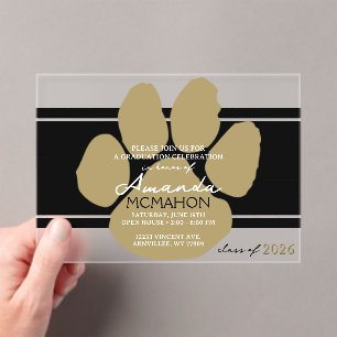 Unieke zwart en bronzen gouden Afstuderen Pawprint Acryl Uitnodigingen