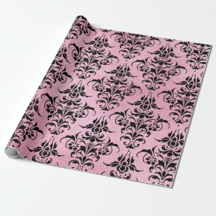 Unieke zwarte Damask op Roze Cadeaupapier