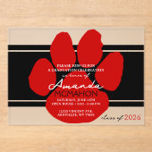 Unieke zwarte en rode afstudeerpootafdruk elegant acryl uitnodigingen (Voorkant)