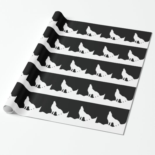 Unieke zwarte en witte Pop Art Wolf Silhouette Cadeaupapier (Uitgerold)