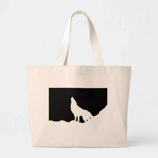 Unieke zwarte en witte Pop Art Wolf Silhouette Grote Tote Bag (Voorkant)
