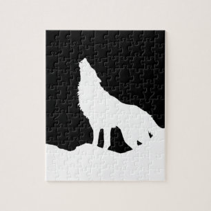 Unieke zwarte en witte Pop Art Wolf Silhouette Legpuzzel