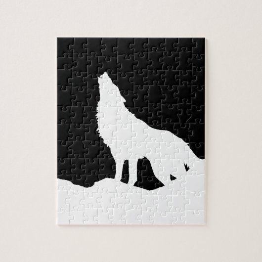 Unieke zwarte en witte Pop Art Wolf Silhouette Legpuzzel (Verticaal)