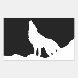 Unieke zwarte en witte Pop Art Wolf Silhouette Rechthoekige Sticker