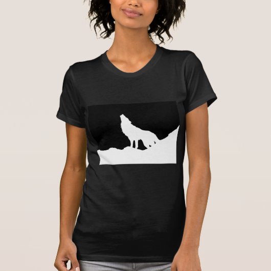 Unieke zwarte en witte Pop Art Wolf Silhouette T-shirt (Voorkant)