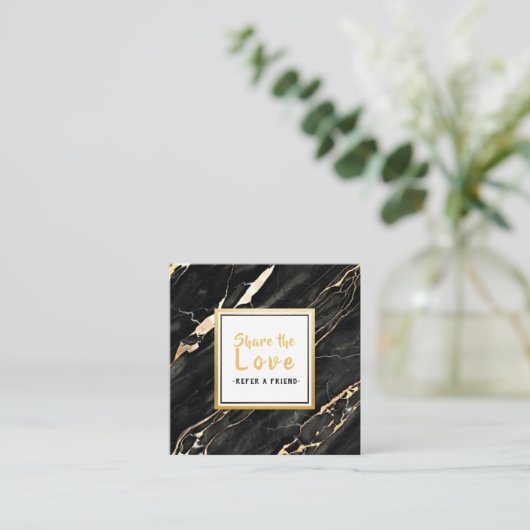 Unieke zwarte Gold-marmer klantenverwijzingskaart Vierkante Visitekaartje (Staand voorkant)