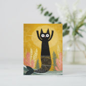 Unieke Zwarte Kitty Zeemeermin Briefkaart (Staand voorkant)