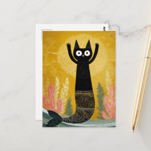 Unieke Zwarte Kitty Zeemeermin Briefkaart