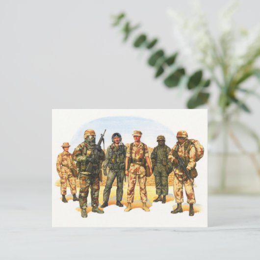 Uniformen van het Amerikaanse leger in het Midden- Briefkaart (Staand voorkant)