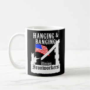 Union Ironworkers Hanging Amerikaanse vlag Koffiemok