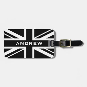 Union Jack ~ Black en White Bagagelabel