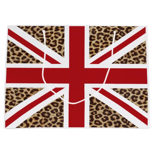 Union Jack British Flag met Cheetah Print Large Cadeauzakje (Voorkant)