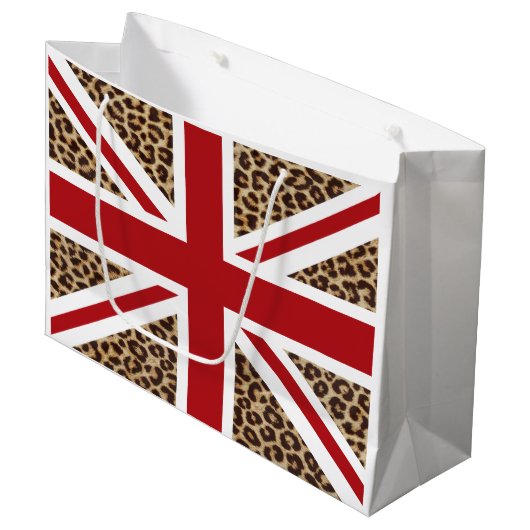 Union Jack British Flag met Cheetah Print Large Cadeauzakje (Voorkant Gekanteld)