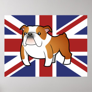 Union Jack Cartoon English Bulldog Poster