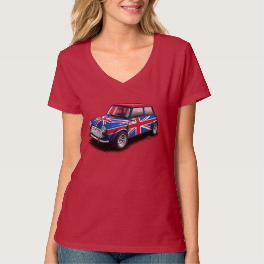 Union Jack Classic Mini Car on Dames Red T-Shirt (Voorkant)
