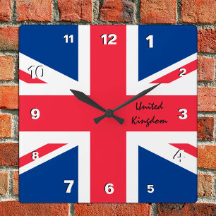 Union Jack Clock, patriottisch thuis UK, Britse vl Vierkante Klok