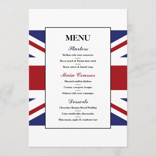 Union Jack Drapeau British Mariage Menu (Devant)