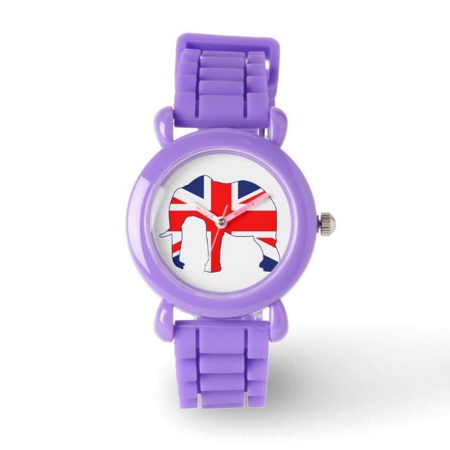 Union Jack Elephant Britse vlag horloge (Voorkant)