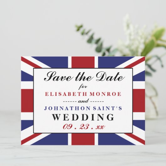 Union Jack Flag British Wedding Save the Date (Staand voorkant)