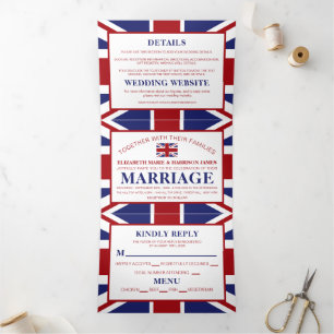 Union Jack Flag, British Wedding Suite Drieluik Uitnodiging