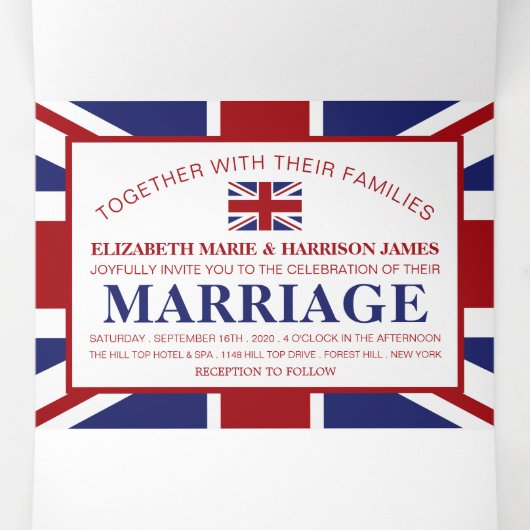 Union Jack Flag, Britse bruiloftssuite Drieluik Uitnodiging (Binnenkant midden)