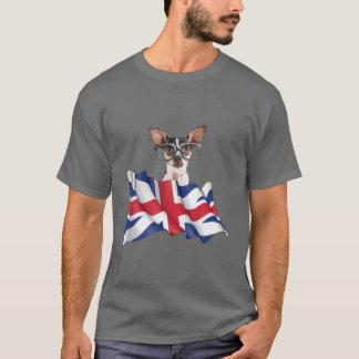 Union Jack Flag Dog Chihuahua W bril T-shirt