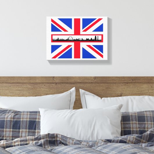 Union Jack Flag London Skyline Canvas (Insitu (Slaapkamer))