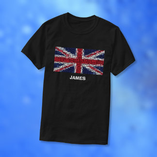 Union Jack Flag Mozaïek Design (Witte tekst) T-shi T-shirt