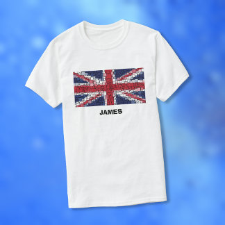 Union Jack Flag Mozaïek Design (Zwarte tekst) T-sh T-shirt