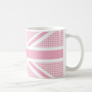 Union Jack Flag Pastel Pink Gingham Pattern Koffiemok