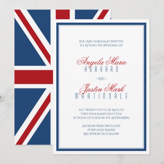 Union Jack Flag Patriotic Wedding Kaart (Voorkant / Achterkant)
