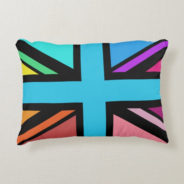 Union Jack/Flag veelkleurig + zwart ontwerp Accent Kussen (Voorkant)