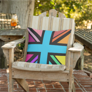 Union Jack/Flag veelkleurig + zwart ontwerp Buitenkussen