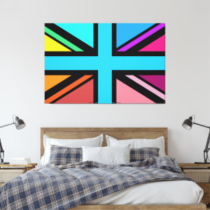 Union Jack/Flag veelkleurig + zwart ontwerp Canvas Afdruk