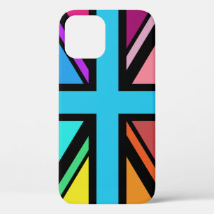 Union Jack/Flag veelkleurig + zwart ontwerp iPhone 12 Pro Hoesje