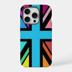 Union Jack/Flag veelkleurig + zwart ontwerp iPhone 15 Pro Hoesje
