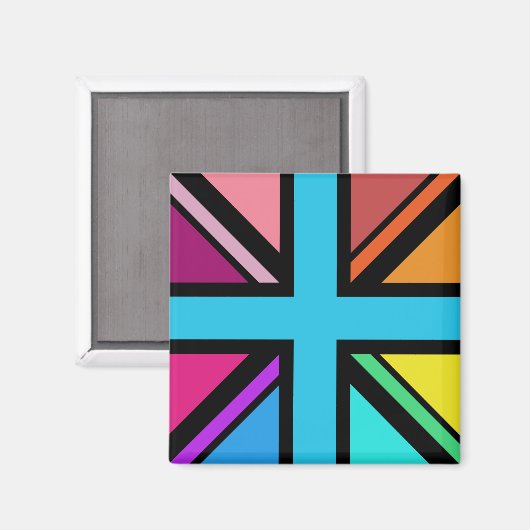 Union Jack/Flag veelkleurig + zwart ontwerp Magneet (Voorkant / Achterkant)