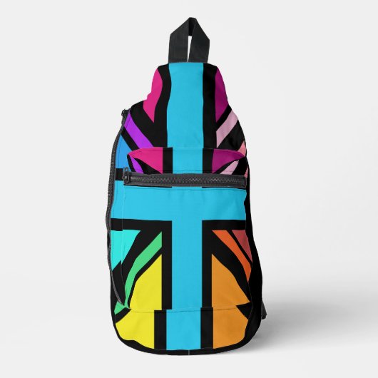 Union Jack/Flag veelkleurig + zwart ontwerp Sling Bag (Voorkant)