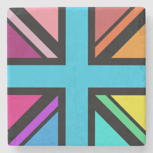 Union Jack/Flag veelkleurig + zwart ontwerp Stenen Onderzetter